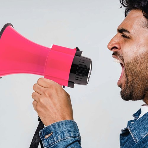 BEMLDY Portable Megaphone Bullhorn 30 watt Power with Built-in Siren/Alarm-240s Record-Adjustable Volume -Strap Powerful and Lightweight (Plus-Voice Recording, Pink)