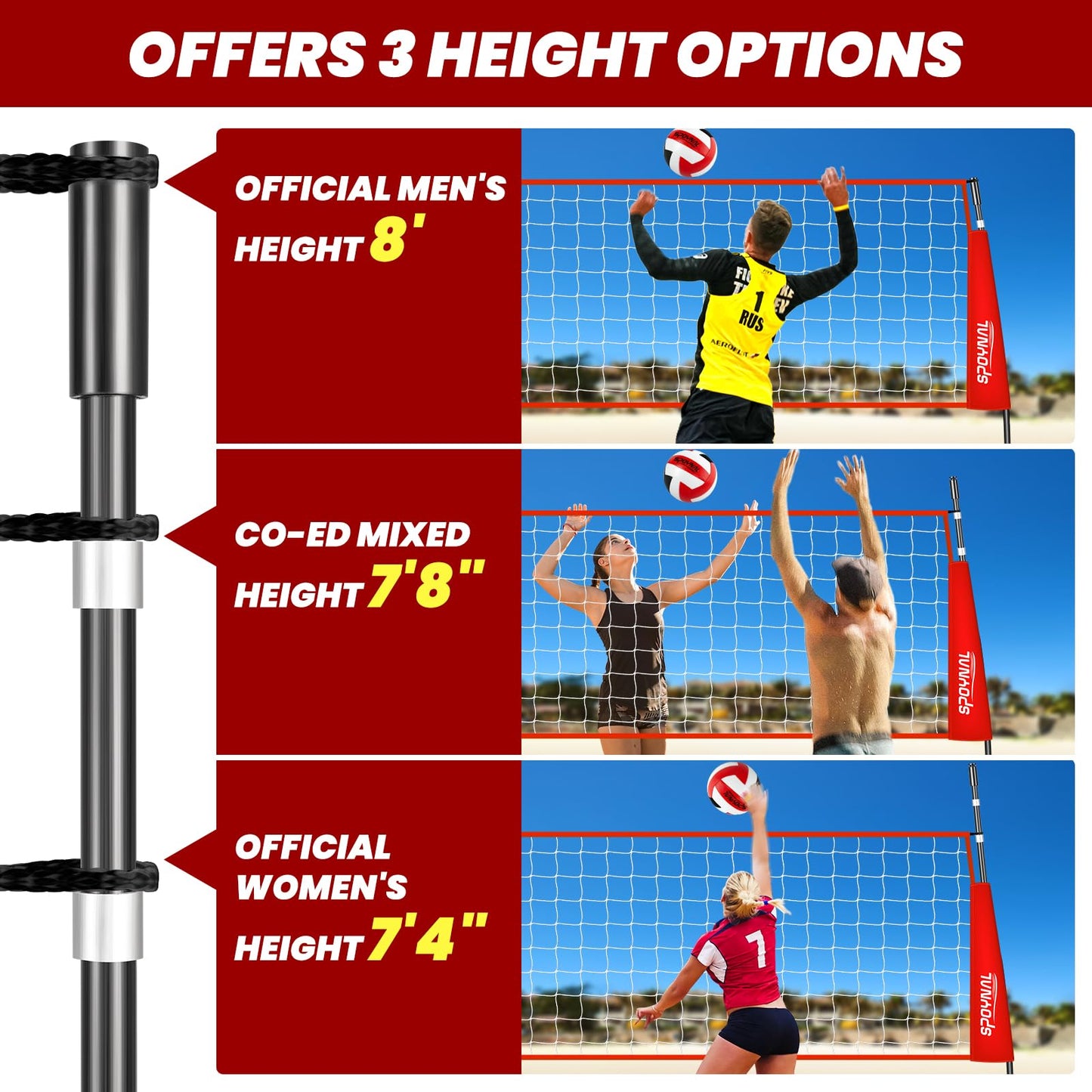 12FT/20FT Portable Volleyball Net System for Backyard - Adjustable Height Freestanding Training Equipment, Outdoor Indoor Practice Set with Carry Bag & PU Ball