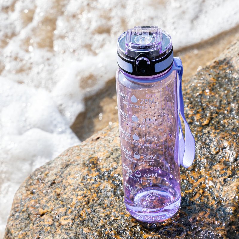 OLDLEY Water Bottle, 32oz Motivational Sports Water Bottle with Time Marker - Times to Drink - Tritan, BPA Free, Wide Mouth Leakproof,Anniversary Birthday Gifts for Men Women, Amethyst (1 Bottle)
