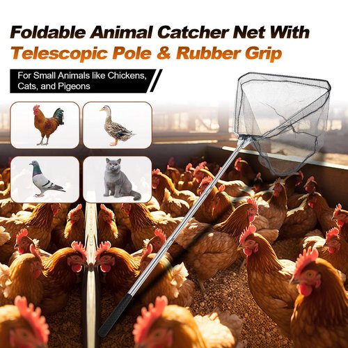 Smarkey Chicken Catching Net, Animal net with Extendable 46 Inch Stainless Steel Pole, Chicken Net for Chickens, Ducks, Birds Cats, Dogs,Fishnet, Chicken Catcher for Poultry Supplies