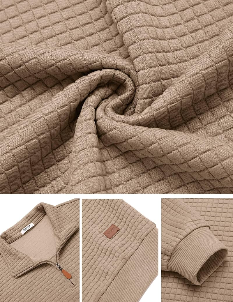 Coofandy Men's Quarter Zip Pullover Sweatshirt - Dark Khaki, Large