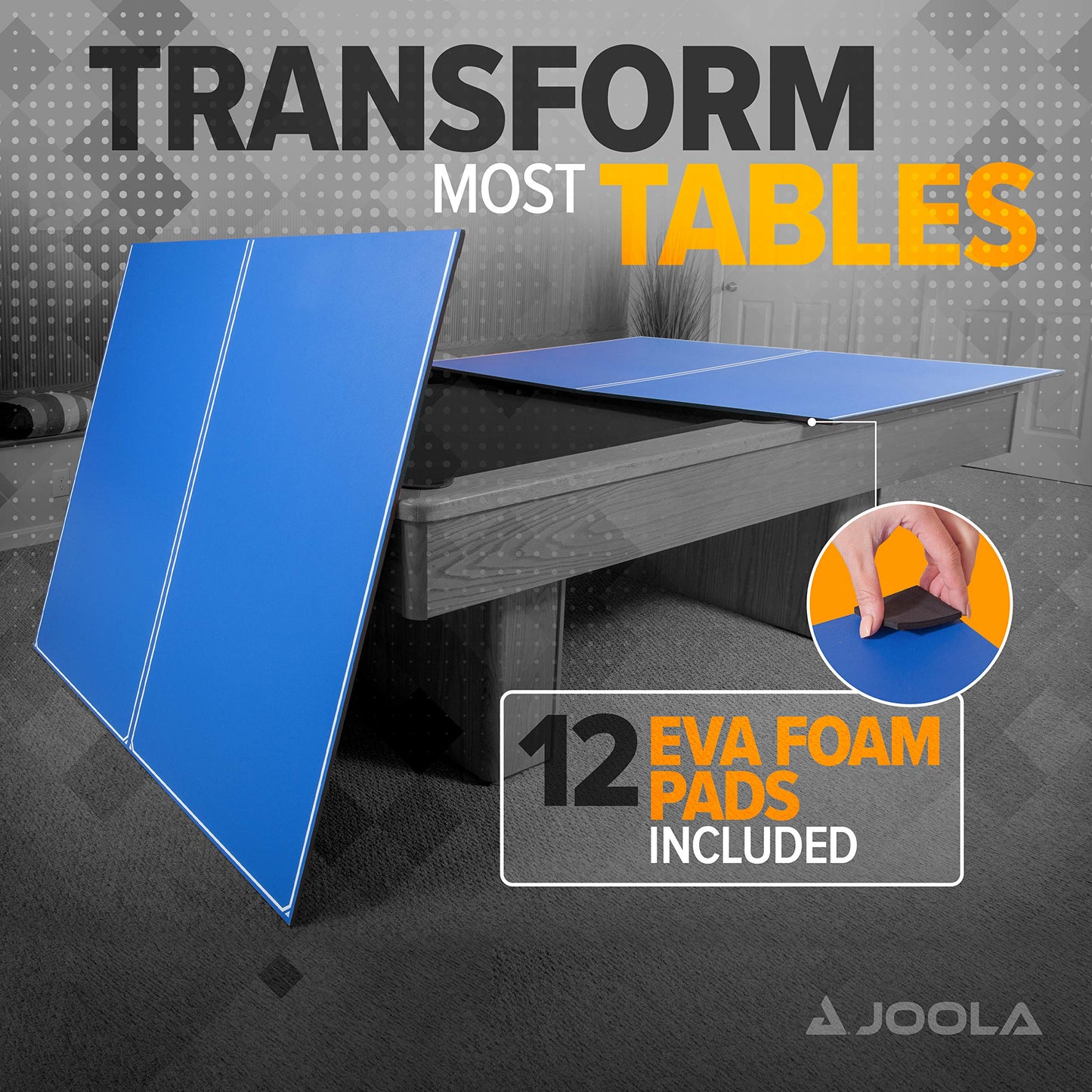 JOOLA Tetra - 4 Piece Ping Pong Table Top for Pool Table - Includes Ping Pong Net Set - Full Size Table Tennis Conversion Top for Billiard Tables - Easy Assembly & Compact Storage - Incl. Foam Backing