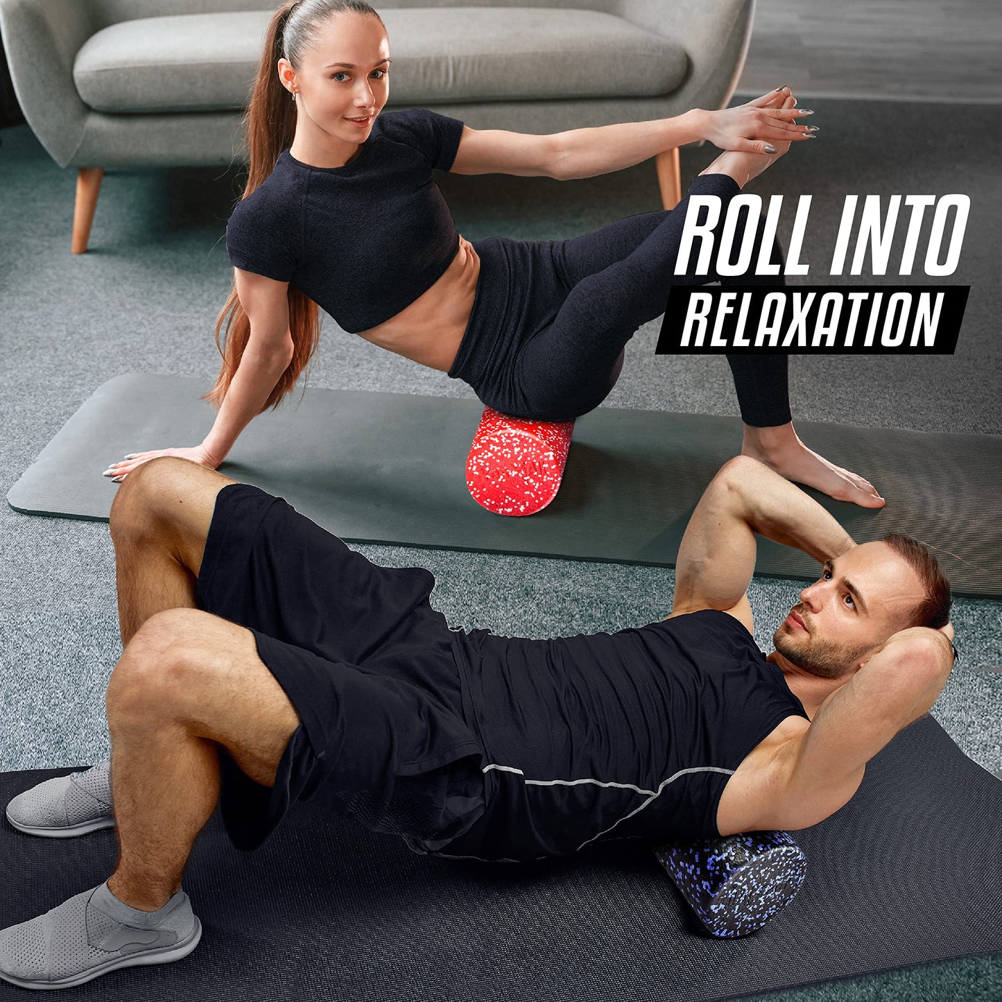 Yes4All High-Density EPP Round Back Roller Foam, Exercise Foam Roller for Yoga, & Pilates, Multiple Sizes and Colours, Blue Speckled - 24 inches