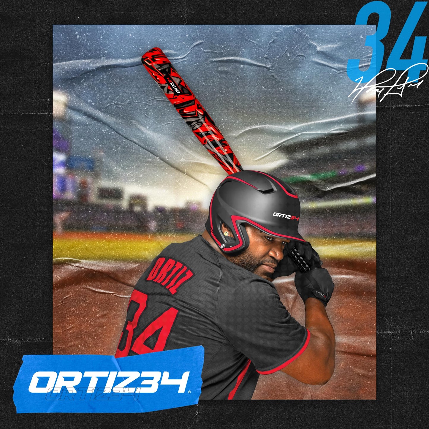 Ortiz34 Bat & Ball Set - Graffiti Plastic Bat & Ball Homerun Set- David Ortiz Backyard Baseball Set for Youth, Kids, Teenagers, Adults (Bat & Ball Set, Blue)
