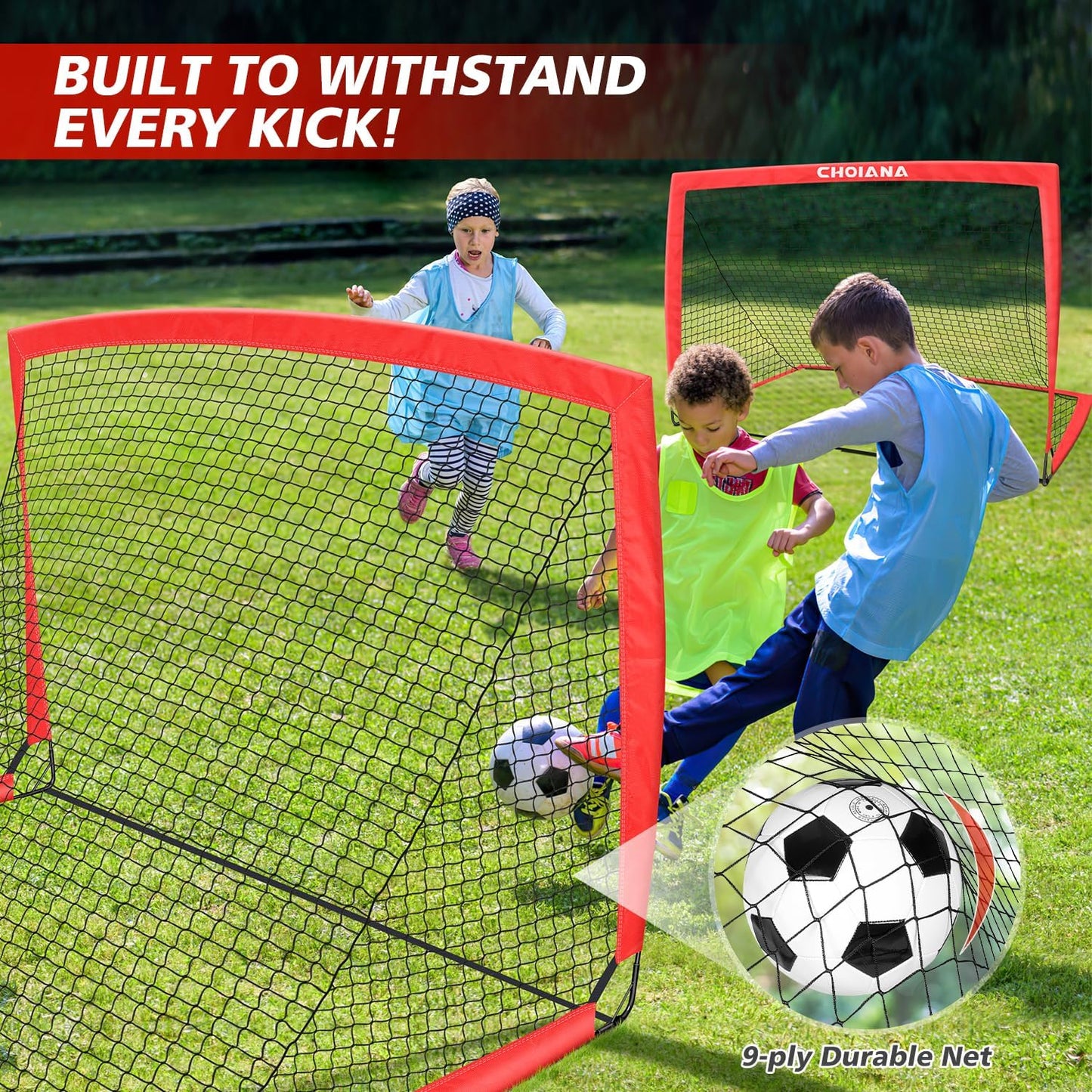 Kids Soccer Goals for Backyard Set of 2, 6x4 ft Portable Soccer Goal Training Equipment, Soccer Net w/Soccer Ball, Agility Ladder & Cones, Soccer Nets for Kids Youth Outdoor Sports Games Play