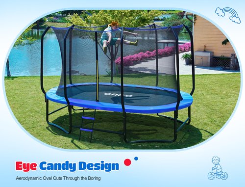 ORCC 8x13FT Elliptical Trampoline - Heavy Duty Kids & Gymnastics Trampoline with Reinforced Locking Bar