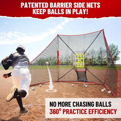 12x7 FT Baseball Net, Baseball & Softball Training Net with Barrier Side Nets - Pitching Net with Large Ball Collection System, Batting Practice Backstop, Baseball Training Equipment with Carry Bag