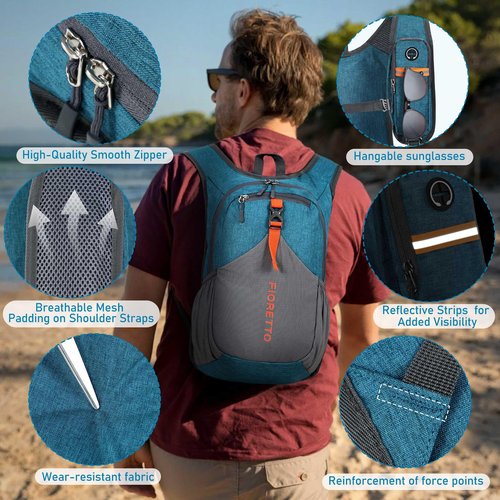 FIORETTO 15L Hiking Backpack for Women Men Mini Packable Backpack Lightweight Small Daypack for Camping Travel Outdoor, Turquoise