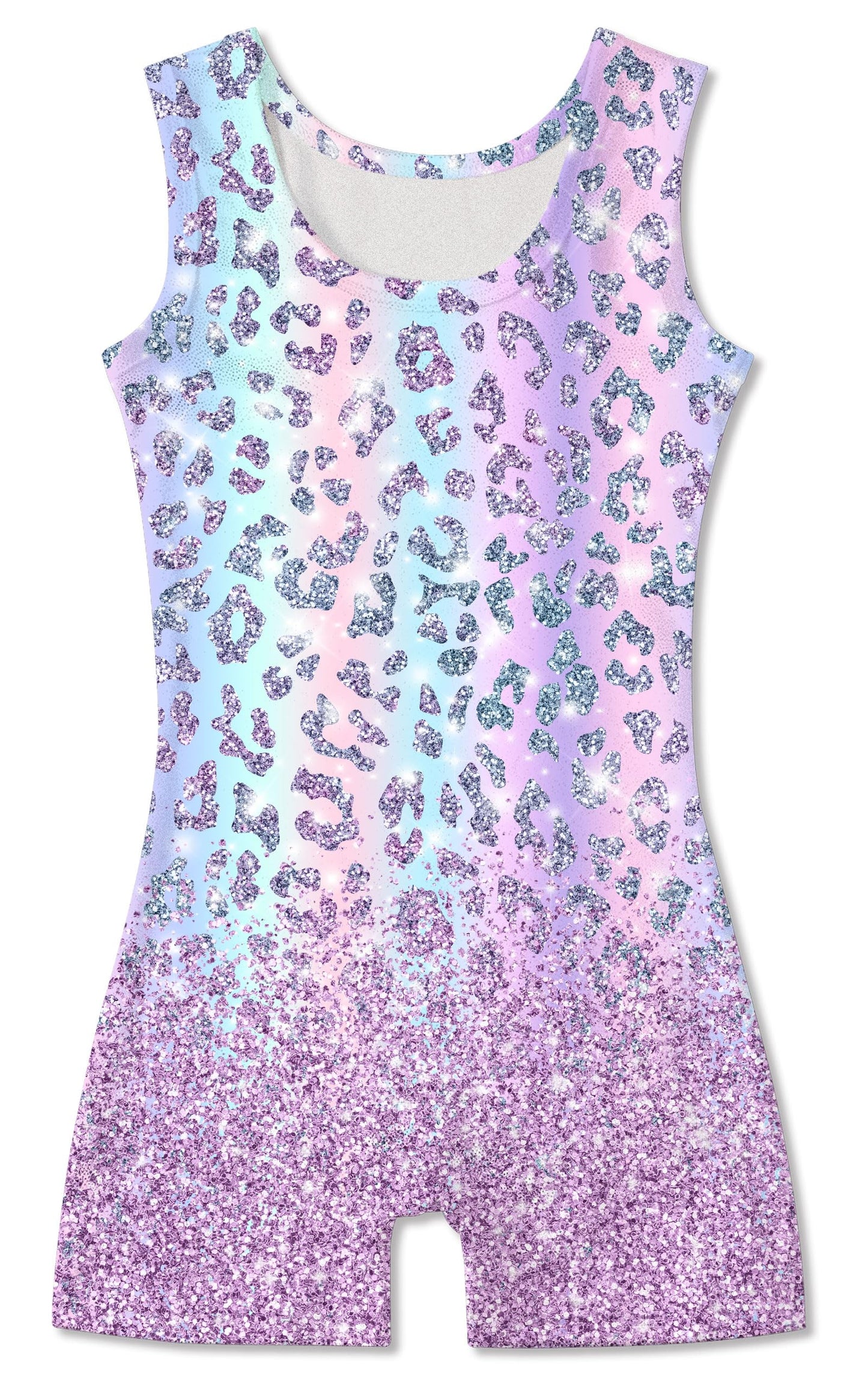 Funnycokid Gymnastics Leotards for Girls Toddler Outfits Dance Unitards Clothes with Shorts, Diamond Leopard Colorful Purple, 3-4T