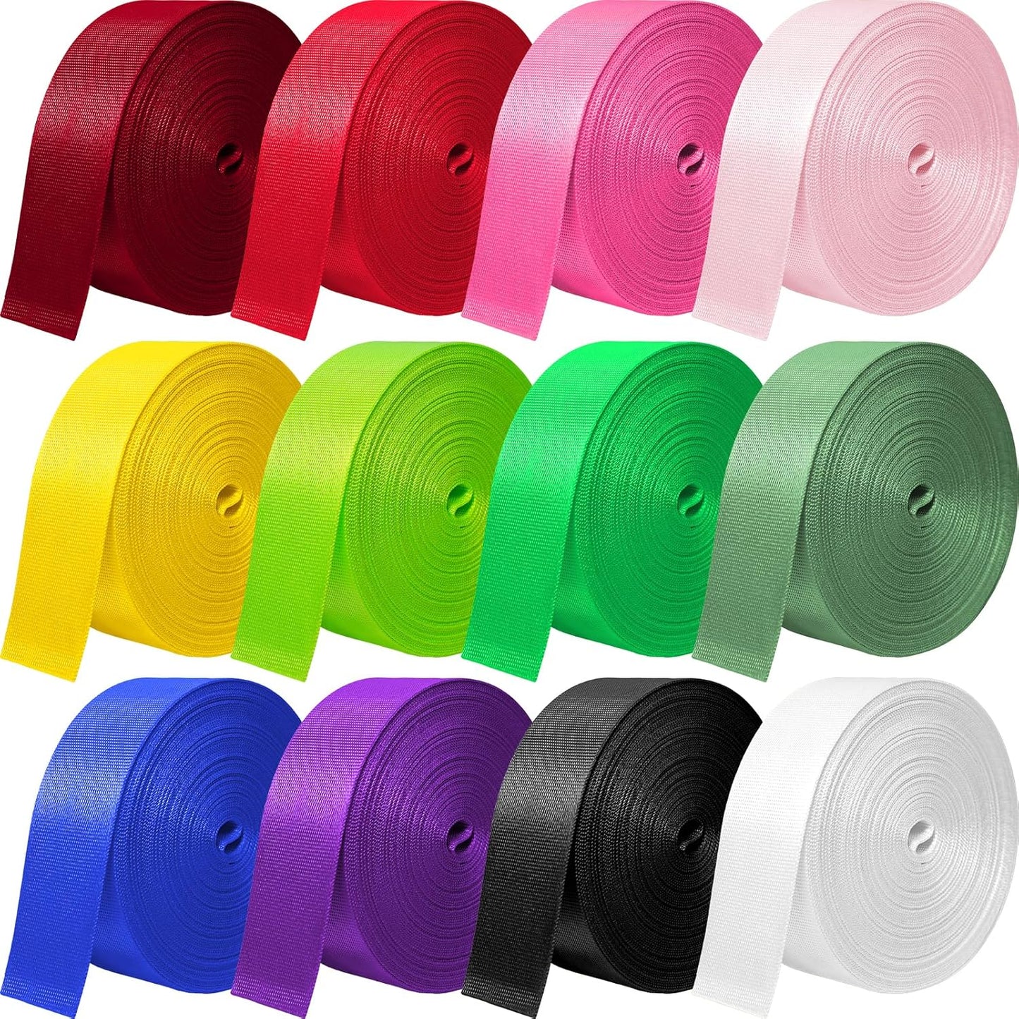12 Rolls Nylon Webbing 1 Inch 1.5 Inch Heavy Duty Nylon Strap Webbing Strapping for Lawn Chair Backpack Straps Climbing Pet Collars Pet Leash DIY Craft Gear Repair