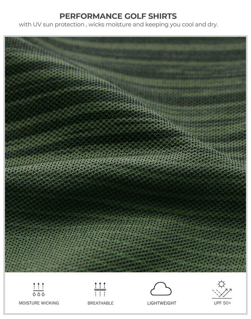 Men's Golf Shirts Dry Fit Moisture Wicking Performance Short Sleeve Collared Polo Shirts for Casual Tennis Bussiness (Dark Green Stripe, M)