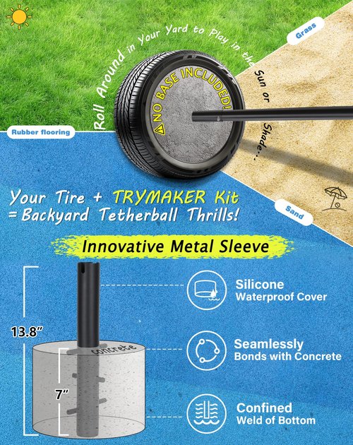 Trymaker Tetherball Set, Tether Balls and Rope Set with Pole 10.43ft Height Heavy Duty, Tetherball Equipment Kit for Backyard Outdoors Kids and Adult (No Base Included)