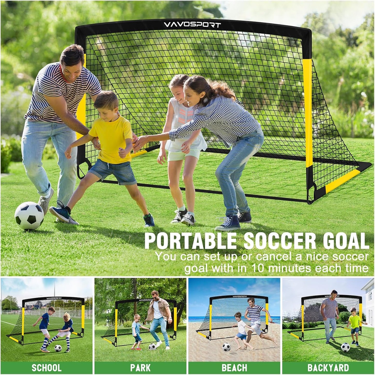 Kids Soccer Goals for Backyard Set, 2 of 4x3 / 6x4 ft Portable Soccer Goal Nets, Pop Up Mini Toddler Soccer Net Training Equipment & Ball, Cones for Ages 3-14, Outdoor Games Gifts for Youth