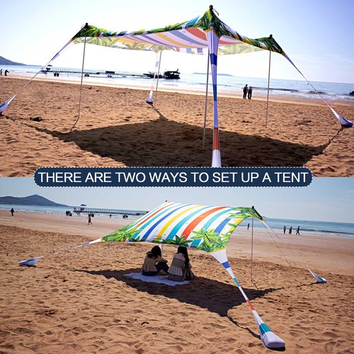 SUNWISHA Beach Tent Sun Shelter 10x10FT, Portable Shade Canopy UPF 50+, with 4 Aluminum Foldable Poles, Protection Beach Shade Canopy, Camping, Fishing, Picnics, Backyard Picnics