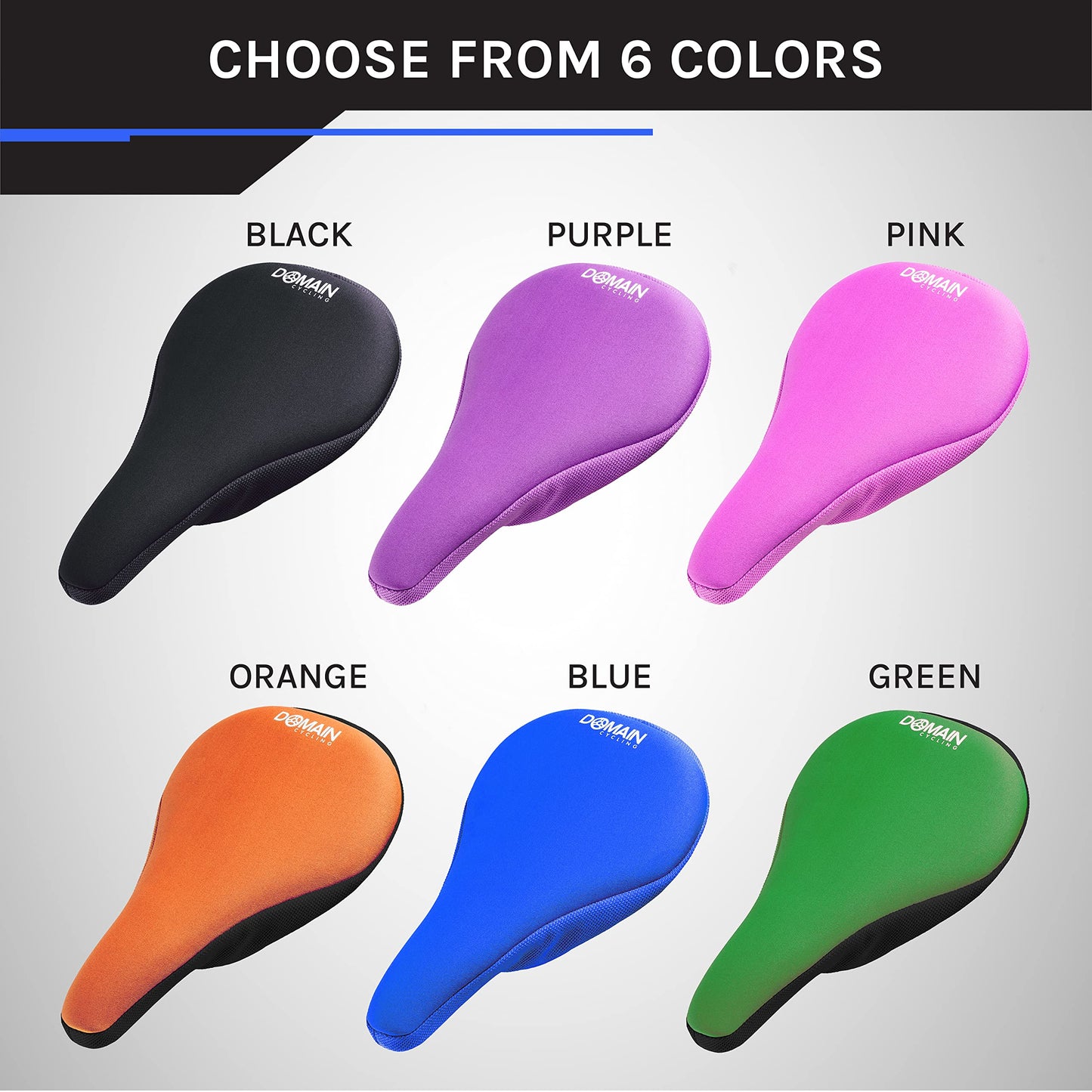 Domain Cycling Gel Bike Seat Cushion - Secure Peloton Fit for Smooth Stable Rides- Non-Slip Bicycle Cover for Exercise Bikes, Padded for Men or Women Comfort, 10.5”x7”