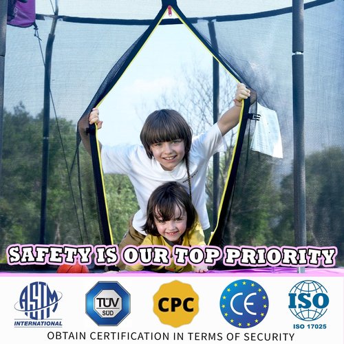 ACWARM HOME 14 FT Trampoline for Kids and Adults, Trampolines with Basketball Hoop and LED Lights,Trampoline Outdoor with Net, ASTM Approved, Purple