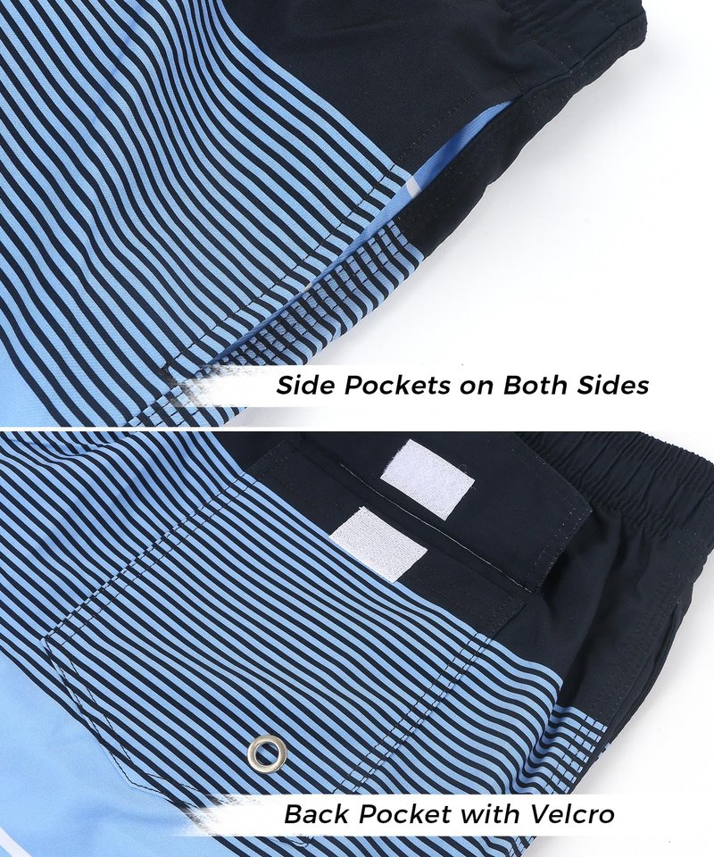 ELETOP Men's Swim Trunks Quick Dry Bathing Suit Swimming Board Shorts Mesh Lining Beach Swimwear Stripe Blue XL