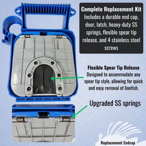 Aquatic Hunt Replacement Lionfish Locker Handle End Cap Assembly Includes Door, Springs, Latch (Blue)