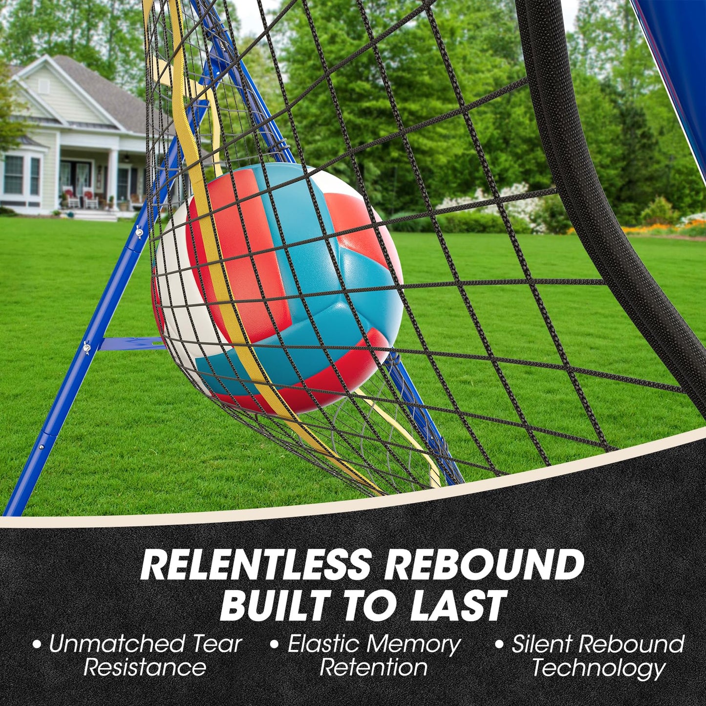 JIRTEMOT Volleyball's Rebounder, Volleyball Net System for Hitting, Blocking, Serving, Setting, Portable Volleyball Training Equipment with 6-Angle Quick Adjustments, 4.5x4FT