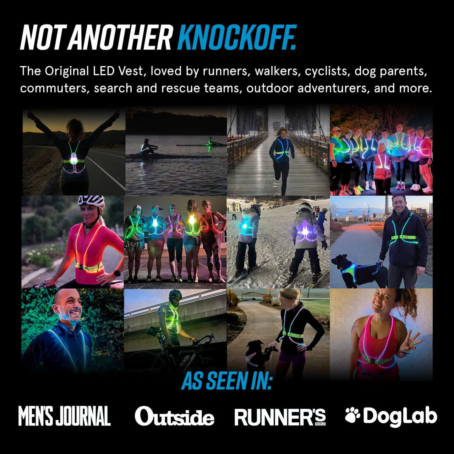 noxgear Tracer2 Multicolor Light Up and Reflective Running Vest with 500 Lumen Chest Light | Adjustable Fit, Rechargeable, Waterproof | Running Lights for Runners and Walkers |(Size: Small)