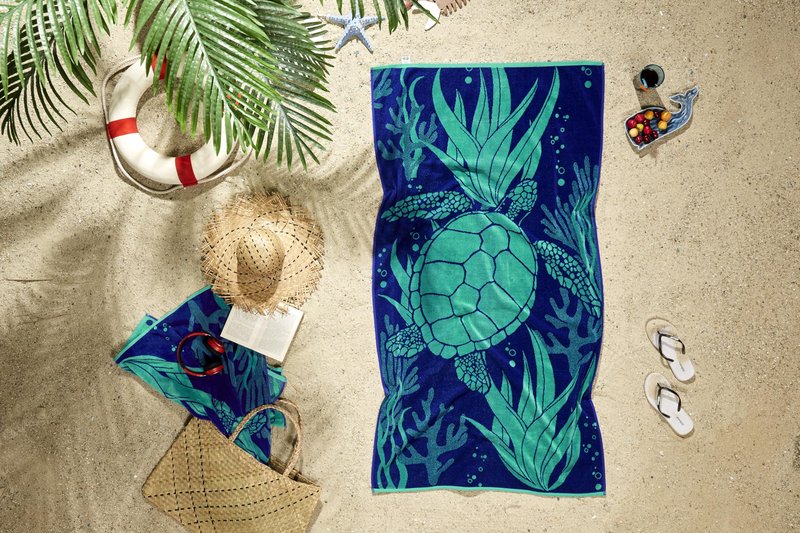 Ozdilek 34x64 Beach Towel - 100% Turkish Cotton, Luxury Soft Velour, Quick Dry, Absorbent, Fade-Resistant, Oversized Pool & Spa Towel, Sea Turtle Design, Eco-Friendly (Sea Turtle Haven)