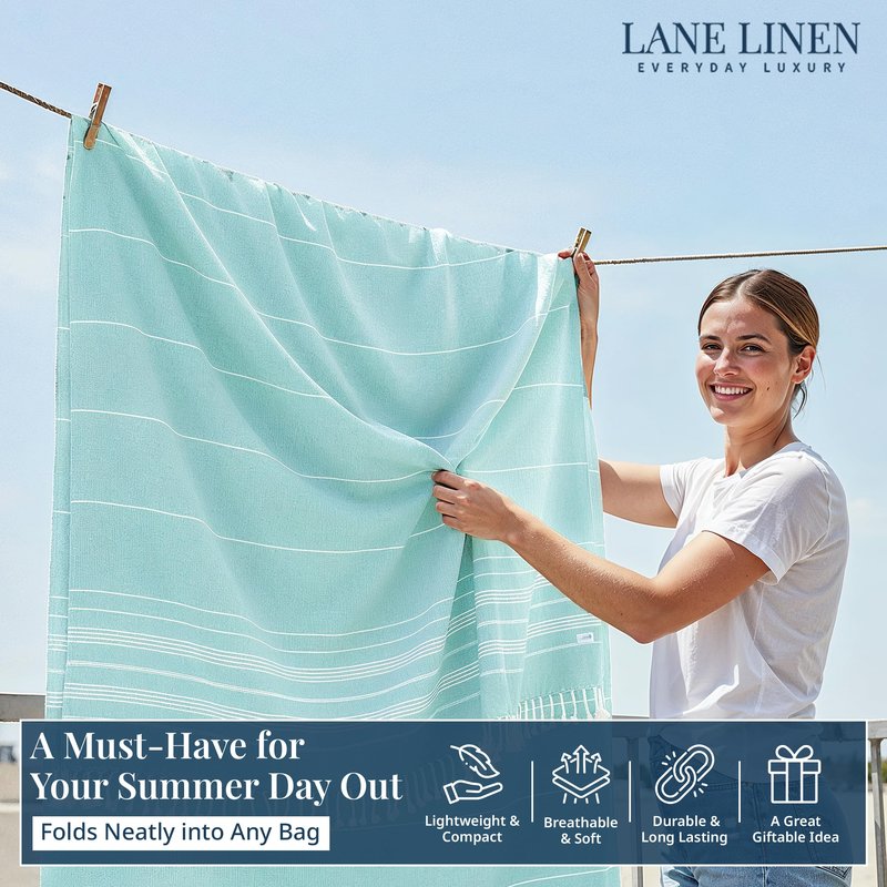 LANE LINEN Large Beach Blanket – Oversize Beach Towel, Beach Games for Family, Compact Quick-Dry Towel (82"x82"), Perfect for Lounging, Resort Stays, & Coastal Escapes - Aqua
