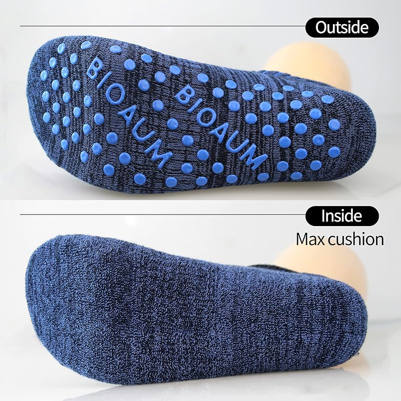 BIOAUM Non Slip Yoga Pilates Socks for Women 6 Pairs 6-11 Variation: Black Navy Grey