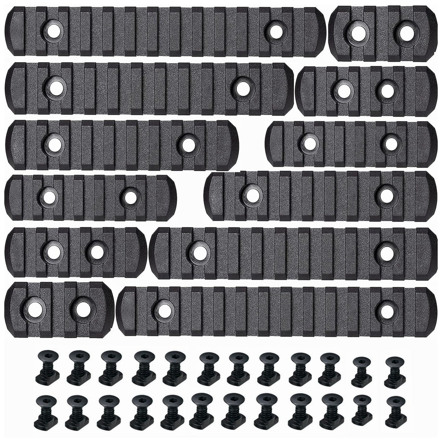 12 Pack Picatinny Rail Polymer Single Picatinny Rail, 3 3 5 5 7 7 9 9 11 11 13 13 Slots Ultralight Rail Black