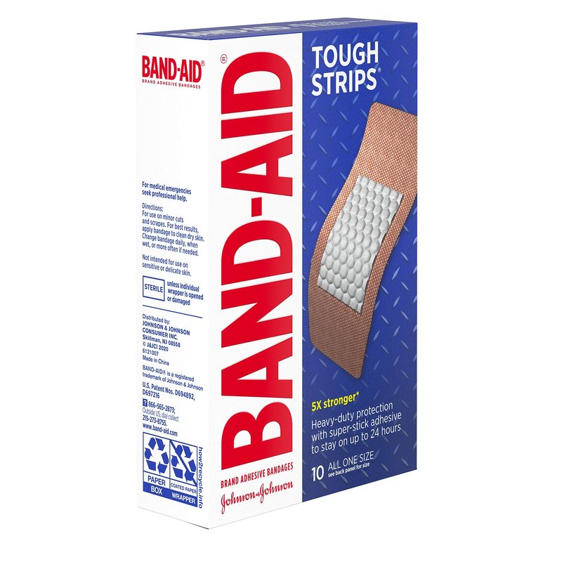 BAND-AID Brand Sterile Tough Strips Adhesive Bandages for First Aid & Wound Care, Durable Protection & Comfort for Minor Cuts & Scrapes, Heavy-Duty Fabric Bandages, Extra Large, 10 ct (Pack of 4)