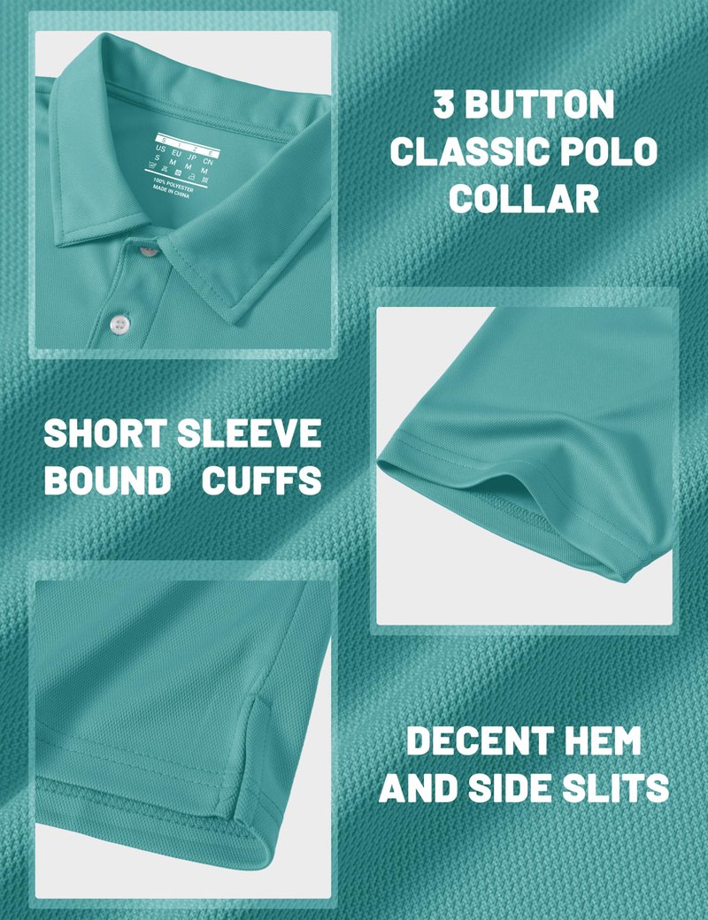 MAGCOMSEN Mens Polo Shirts Short Sleeve Athletic Pique Golf Shirt Dry Fit Performance Casual Work Polos for Men Grey Green