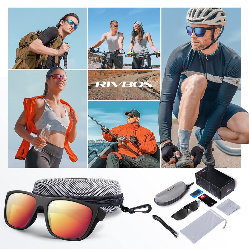 RIVBOS Womens Sunglasses Polarized TR90 Unbreakable Frame Sports Driving Fishing Cycling RB862-Black Ice Red Lens