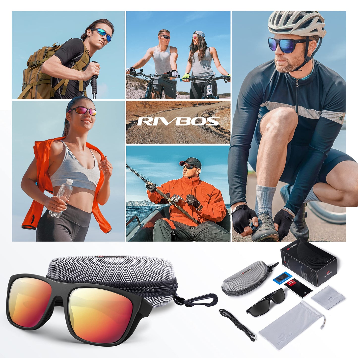 RIVBOS Womens Sunglasses Polarized TR90 Unbreakable Frame Sports Driving Fishing Cycling RB862-Black Ice Red Lens