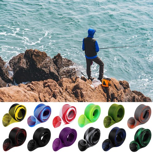 12Pcs Rod Sock Fishing Rod Sleeve, Cover Braided Mesh Rod Protector Pole Gloves Fishing Tools. Flat or Pointed End/Spinning or Casting Rods. for Casting Sea Fishing Rod/Spinning Fishing Rod Kiikooll