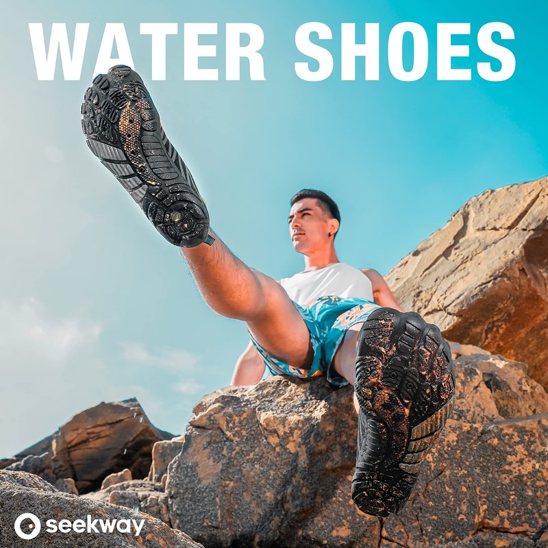 SEEKWAY Water Shoes Men Women Adult Quick-Dry Aqua Sock Barefoot for Beach Swim River Pool Lake Hiking Kayaking Surfing SP001(U) 406Black Size 10.5 Women/8.5 Men