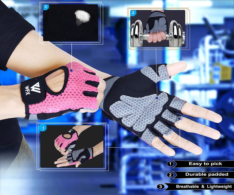 WESTWOOD FOX Weight Lifting Gloves for Men Women Gym Gloves with Wrist Wrap Support for Workout Training Exercise Fitness Hanging, Pull ups for Dumbbell, Cycling (Pink Without Wrist Support, Small)