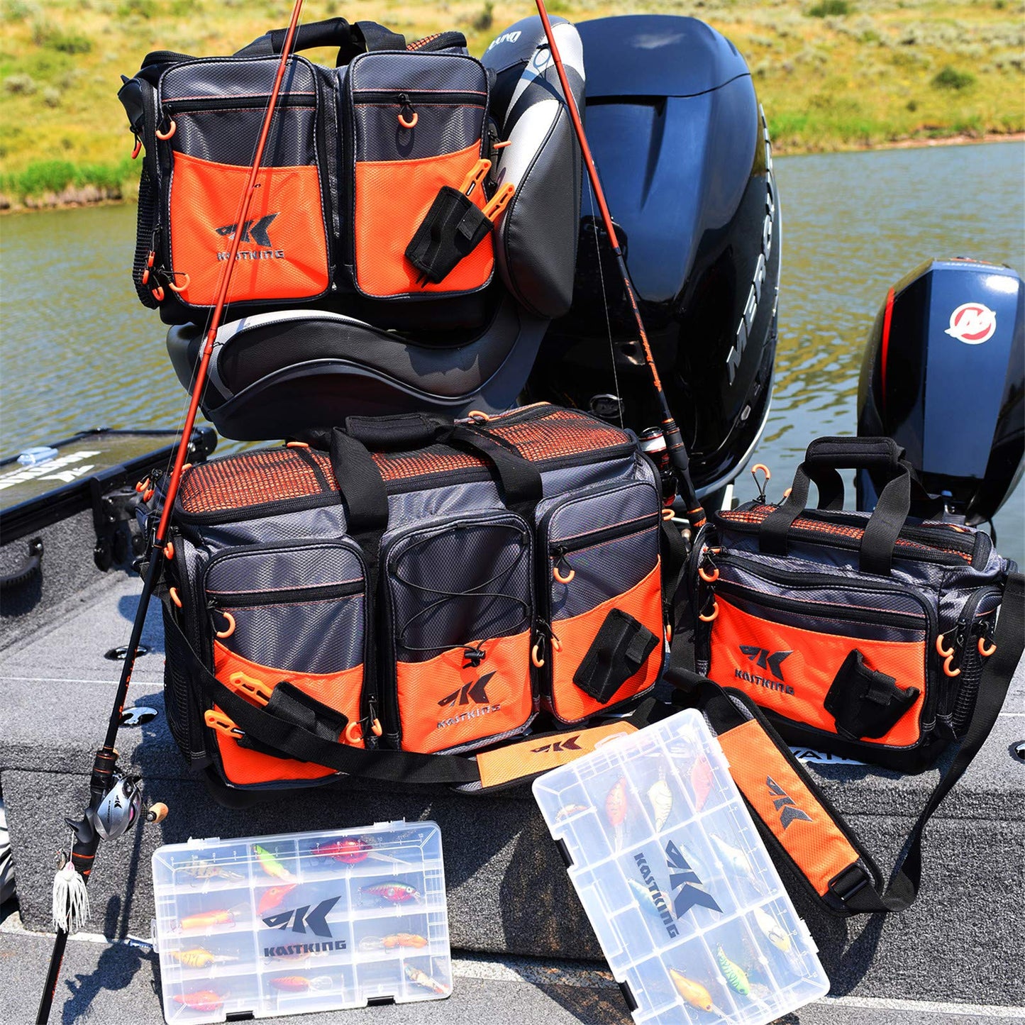 KastKing Fishing Tackle Bags, Fishing Gear Bag, Saltwater Resistant Tackle Bag,Extra-large Hawg (C: Extra-large Hawg (Without Trays, 26.4"x11"x15.4"))