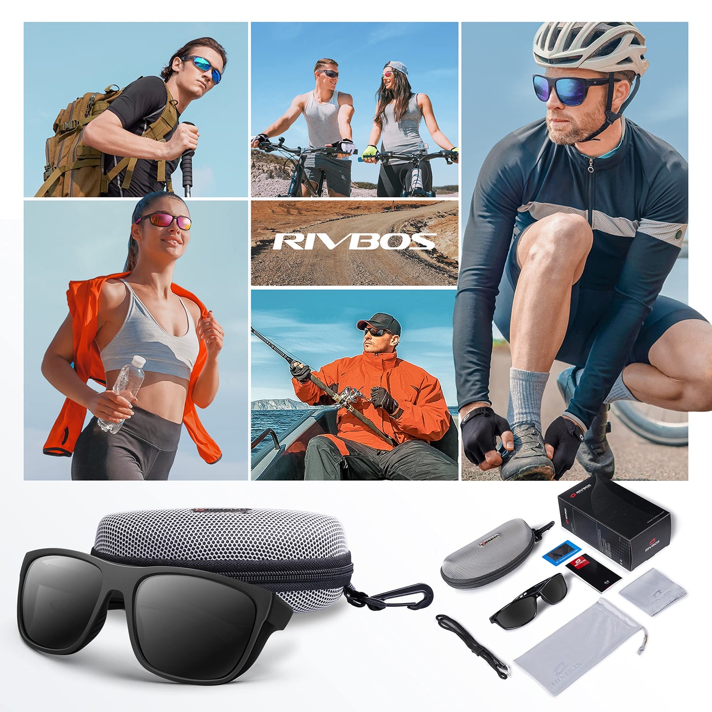 RIVBOS Polarized Womens Mens Sunglasses Fashion UV Protection Sports Driving Baseball Golf Fishing RBS862-Black