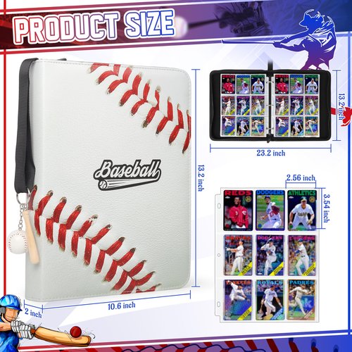 ZAIONE 9-Pocket Baseball Card Binder: Large 900 Pockets Collectible Trading Cards Album for Baseball Fans - Zippered PU Sports Card Holder Binder for 2025 Design Gift