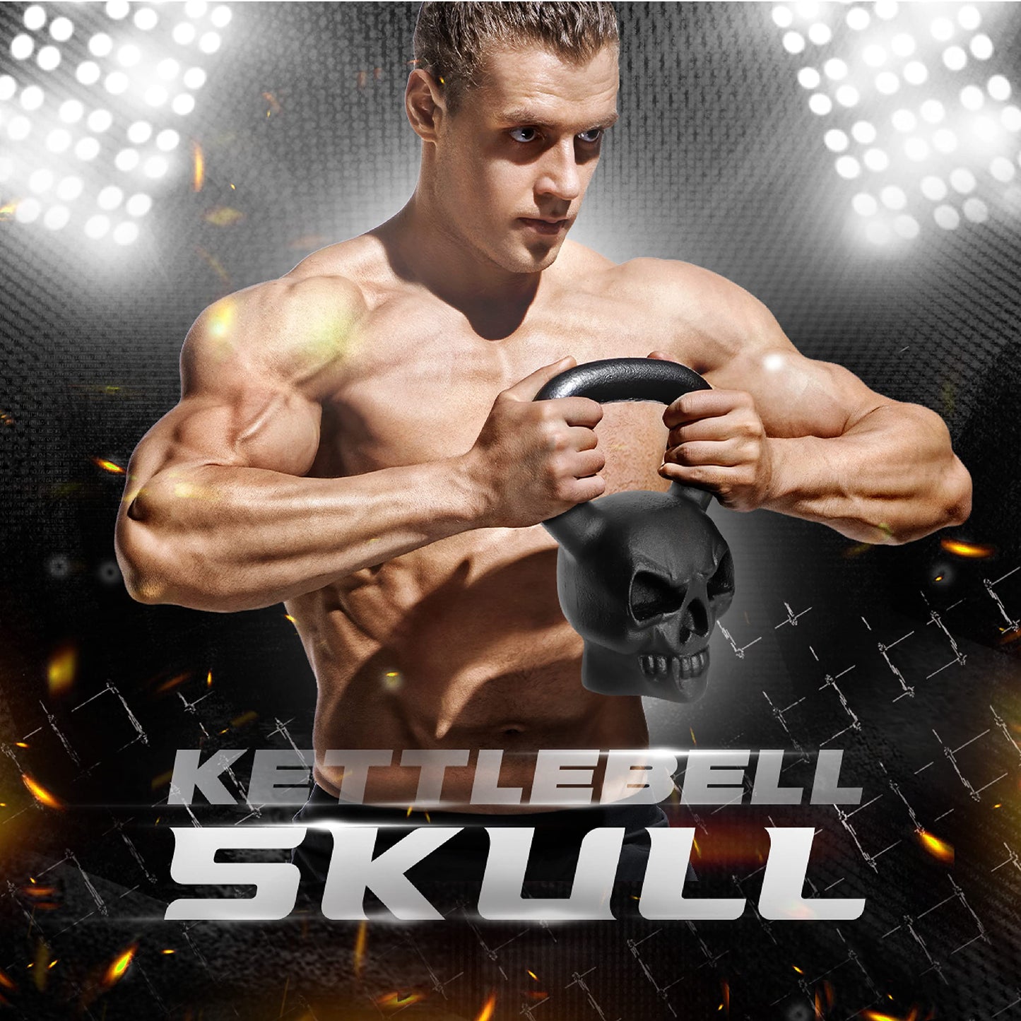 Yes4All Skull Kettlebell Demon 35 lb, Primal Cast Iron Powder Coated Kettlebells for Weights Exercises, Push up, Handle Grip Strength Training Equipment, Indoor Decorations