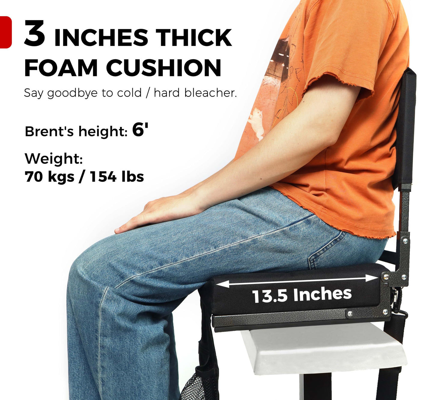 JST GAMEZ Stadium Seat with Back Support Bleacher Chair with Back and Cushion High Back Includes Shoulder Strap and Cup Holder