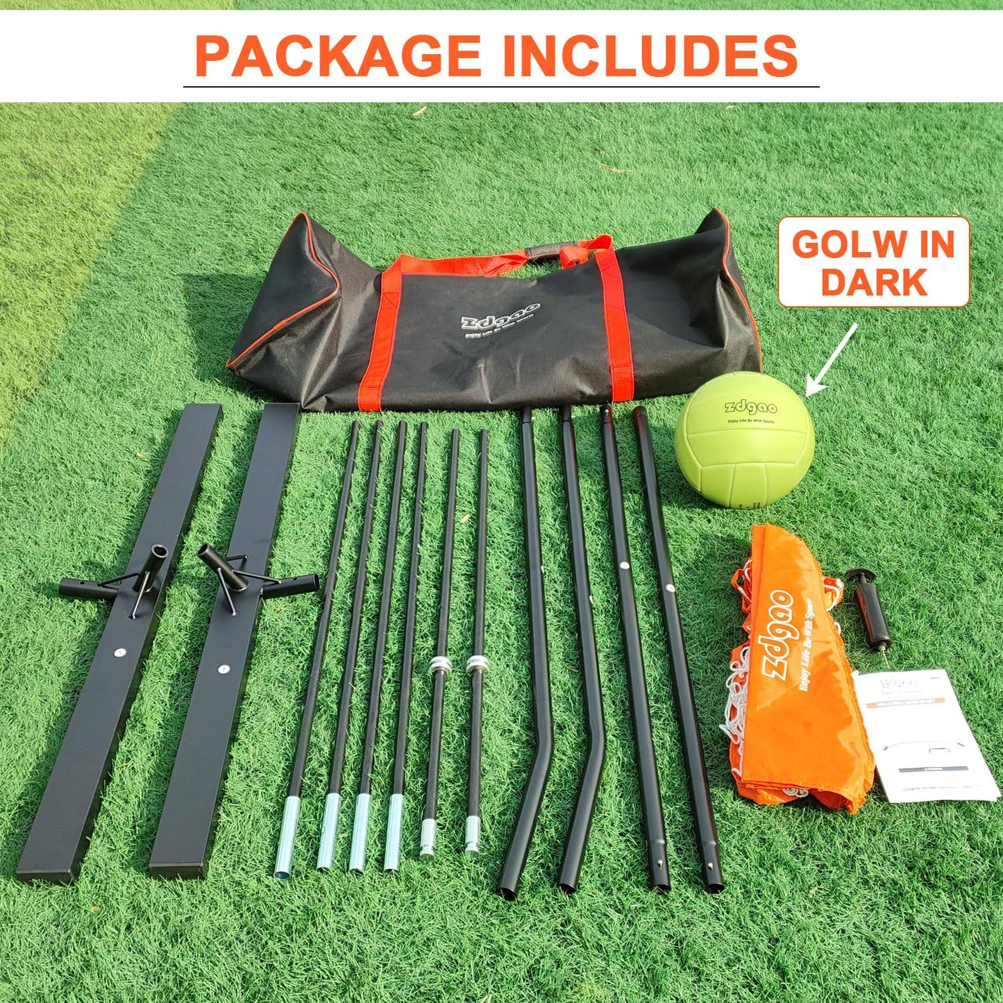 12FT Portable Volleyball Training Net for Hitting or Serving Drills, Outdoor & Indoor Freestanding Volleyball Practice Net with Height Adjustable, Glow in Dark Ball, Carry Bag