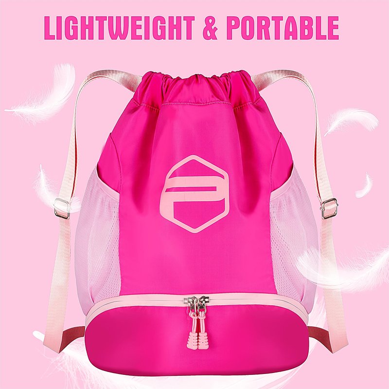 PP PICADOR Soccer Ball Bags, Drawstring Basketball Backpack for Sport Training with Ball Shoe Dry and Wet Compartments(Pink)