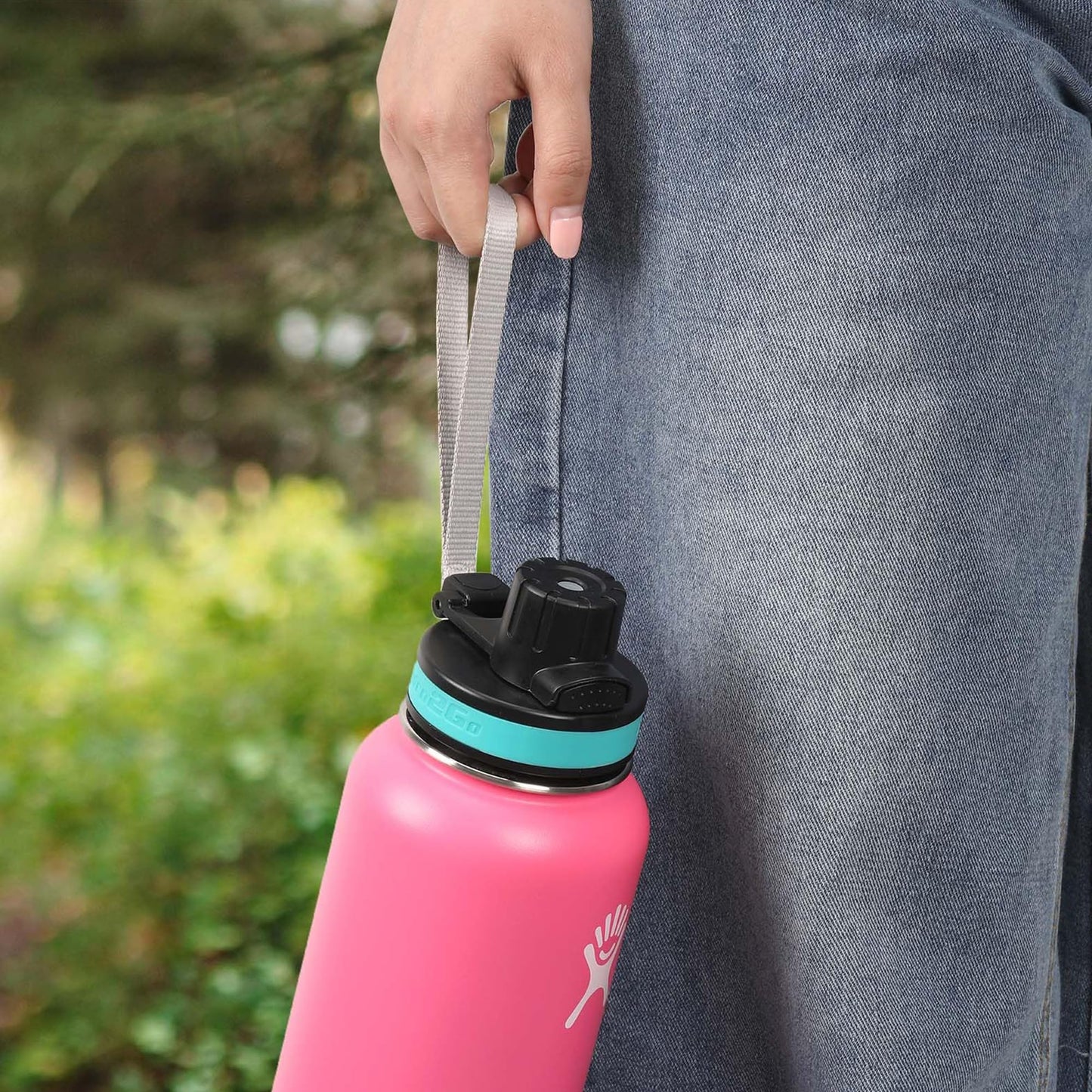 Flip Lid for Hydro flask Wide Mouth 12, 16, 18, 32, 40, 64 oz Water Bottles, Spout Lid for Hydroflask, Thermoflask and Other Sports Water Bottles with Button Lock, Easy Carry, Leak Proof