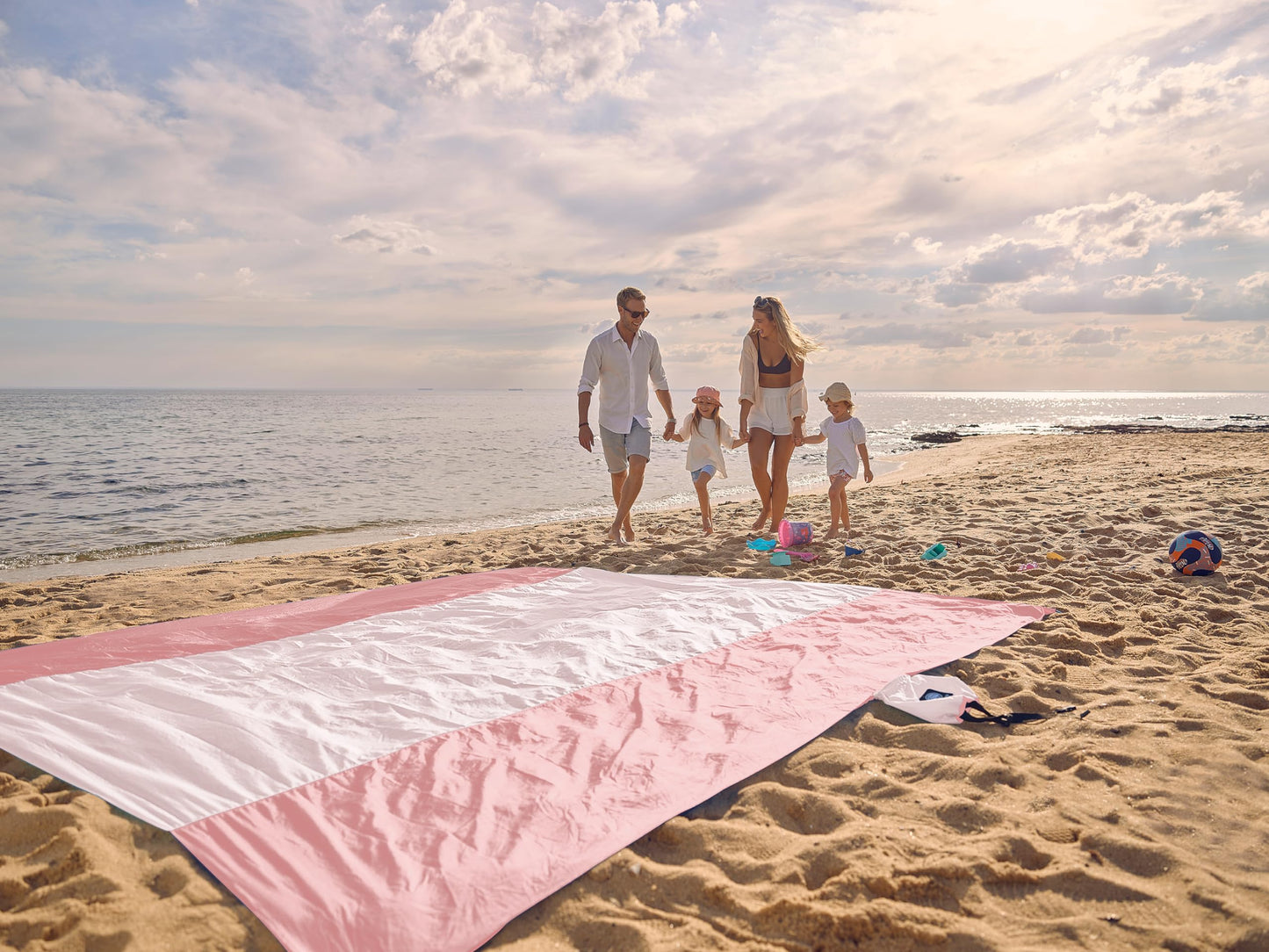 WEKAPO Beach Blanket Sandproof Waterproof, Extra Large Beach Mat, Oversized & Compact Sand Free, Quick Drying Beach Essentials for Vacation, Cruise, Picnic & Camping with Stakes (Pink, 9x10 FT)