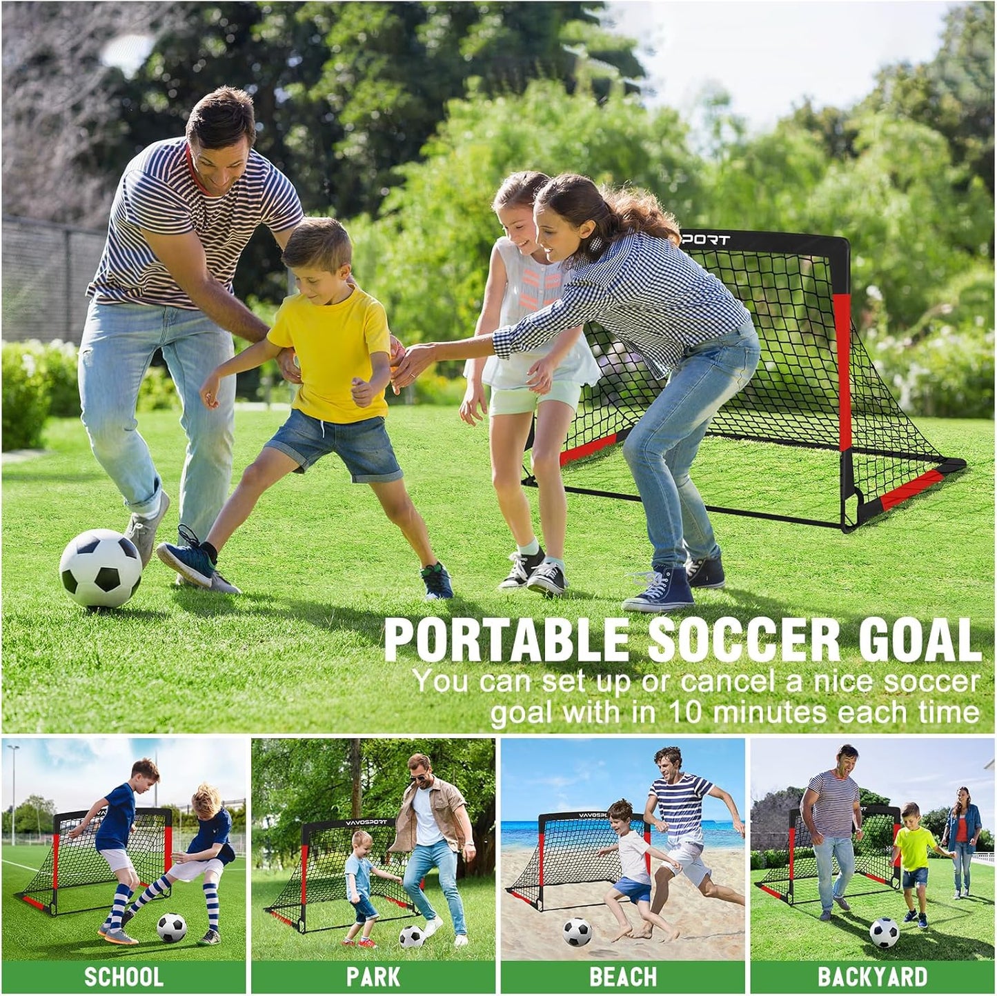Kids Soccer Goals for Backyard Set, 2 of 4x3 / 6x4 ft Portable Soccer Goal Nets, Pop Up Mini Toddler Soccer Net Training Equipment & Ball, Cones for Ages 3-14, Outdoor Games Gifts for Youth