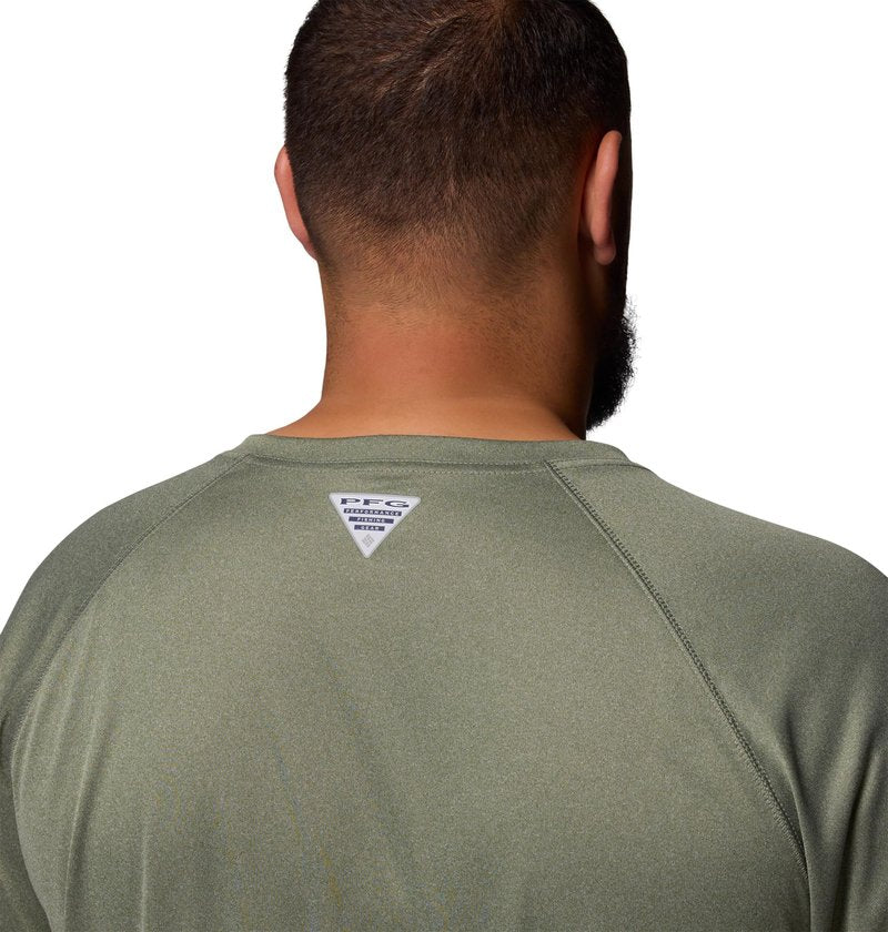 Columbia Men's PFG Terminal Tackle Long Sleeve Fishing Shirt, Cypress Heather/Carbon Logo, Large Tall
