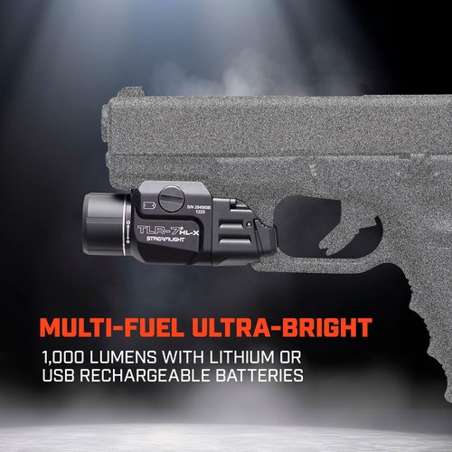 Streamlight 69458 TLR-7 HL-X USB 1000-Lumen Rechargeable Rail Mounted Weapon Light, Includes Interchangeable High and Low Switches, Black