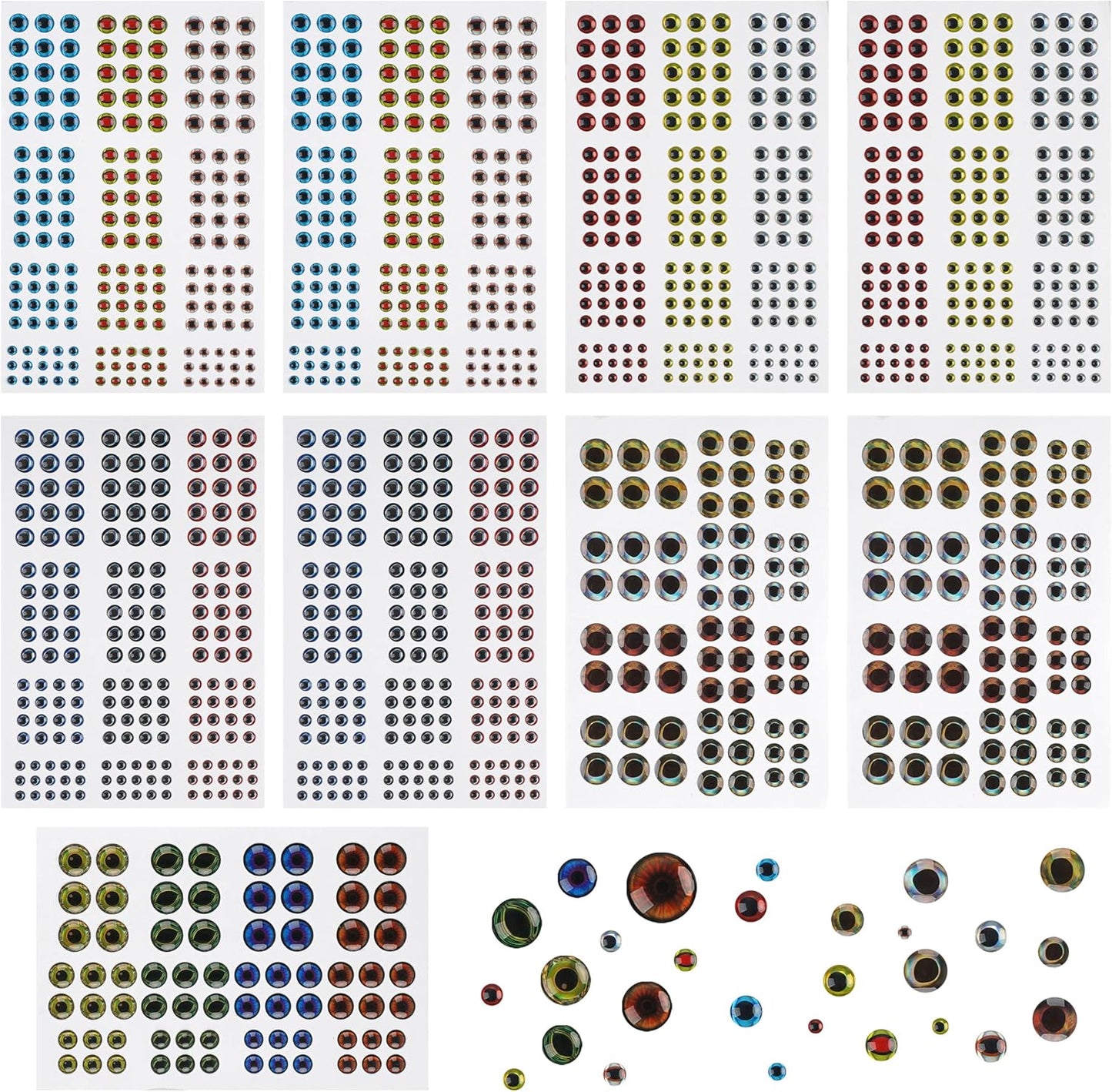 1314 Pieces Fishing Lure Eyes 3D 4D 5D Realistic Eyes Stickers for Making Fishing Bait DIY Fly Tying Streamers Lures Crafts 3/4/5/6/8/10mm