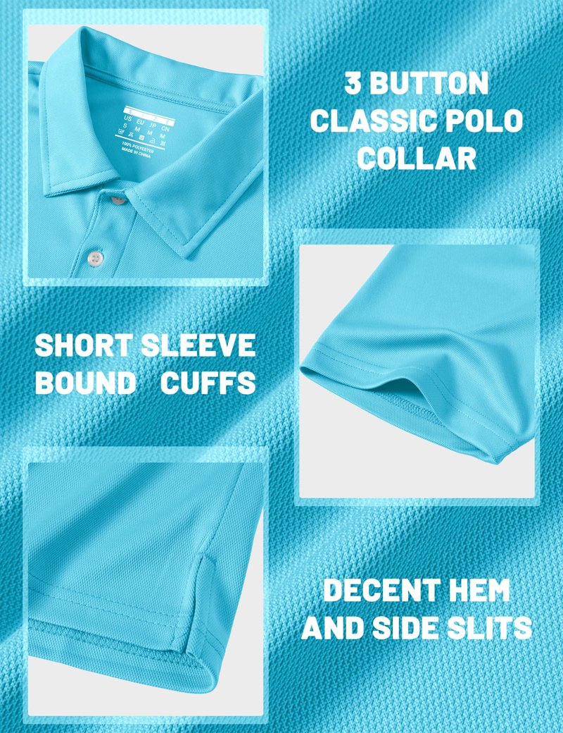 MAGCOMSEN Men's Polo Shirts Short Sleeve Athletic Pique Golf Shirt Dry Fit Performance Casual Work Polos for Men Ice Blue