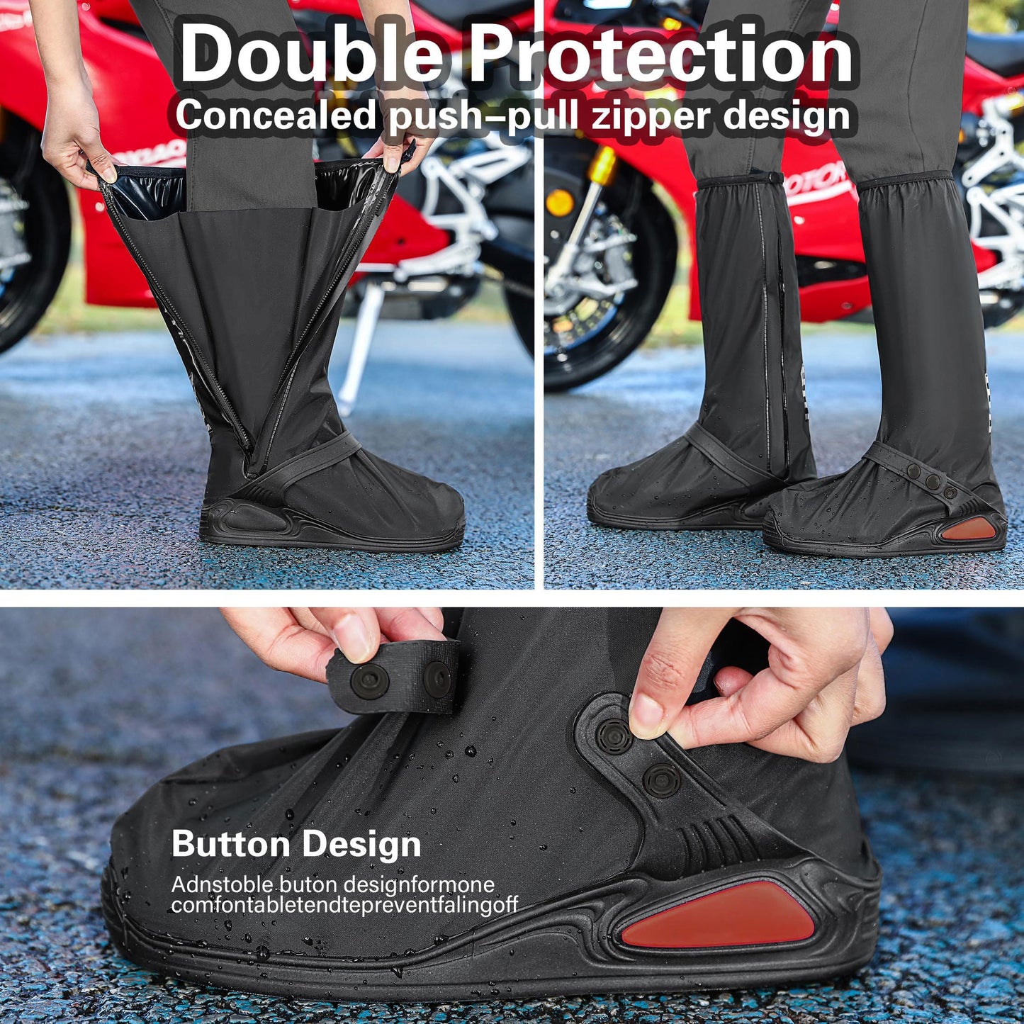iCreek Waterproof Shoe Covers Reflective Rain Boot Foldable Non-Slip Protective Overshoes for Rainy Day, Hiking, Outdoor (Black, X-Large)